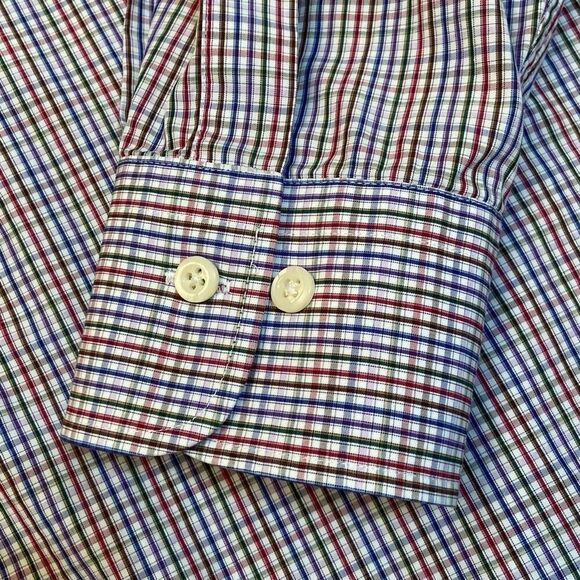 Peter Millar Blue Red Plaid Long Sleeve Button Down Dress Shirt Men Size Large - Picture 7 of 10